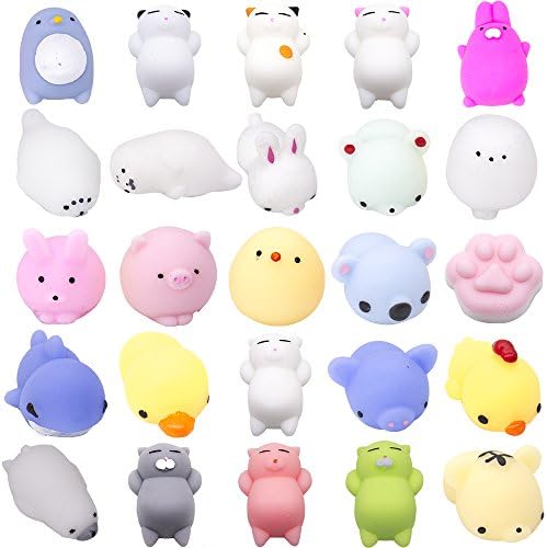 Mochi Squishy Cute Toys, 25 Pcs Funny Heading Squeeze Antistress Mini Kawaii Cat Stress Relief Toy. (25 pcs)
