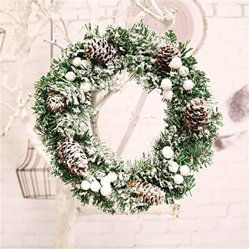 LEEDY Decorated Pre-Lit Wreath Christmas Decoration Artificial 30cm Christmas Pine Cone Snowflake Wreath Door Wall Ornament Garland Decoration