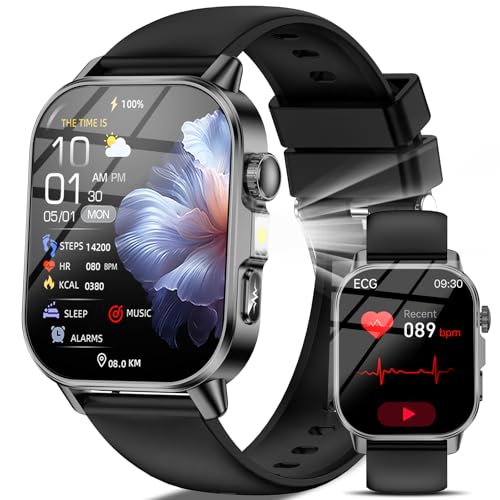 2026 Smartwatch Women Men ECG/Blood Pressure/Uric Acid/BMI/HRV/LED Light, 2.0 Inch Health Watch with 24H Blood Pressure Measurement SpO2 Heart Rate Monitor Body Temperature Sleep Monitor, SOS