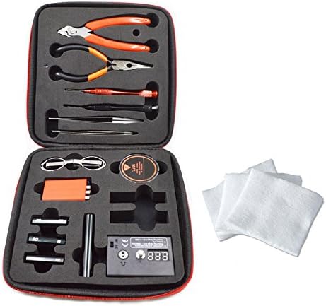 DIY Coil Jig Tools Set, Coil Builder Kit 11-in-1 Coiling Kit Ohm Meter, Diagonal Pliers, Scissors, Screwdriver, Ceramic/elbow Tweezer, Kanthel Wire, Case