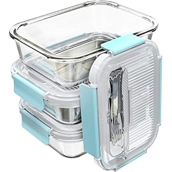 [3-Pack,36 OZ]Large Glass Food Storage Containers with Locking Lids - Bento Box Glass Lunch Containers - Glass Meal Prep Containers - Glass Storage Containers with Lids - Glass Snack Containers
