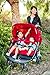 Joovy ScooterX2 Double Stroller Featuring Dual Snack Trays, One-Handed Fold, Multi-Position Reclining Seats, Adjustable Leg Rests, and 2 Zippered Pockets for Storage, Red