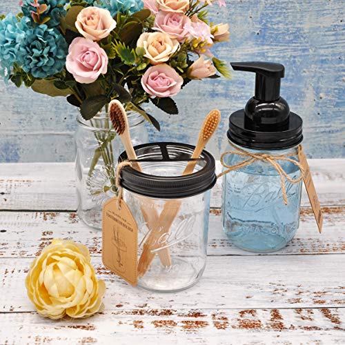 Mason Jar Toothbrush Holder - Bronze - with 16 Ounce Ball Mason Jar,Premium Rustproof 304 Stainless Steel Lid and Chalkboad Labels - Rustic Farmhouse Decor Bronze Bathroom Accessories/Bronze