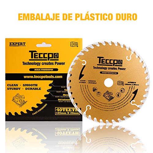 TECCPO Hoja de Sierra Circular TCT de 185 mm x 20 mm, 40 Dientes, Hojas de Madera, Compatibles con Todas las Marcas de Sierras Circulares - TACB22A - Imagen 8