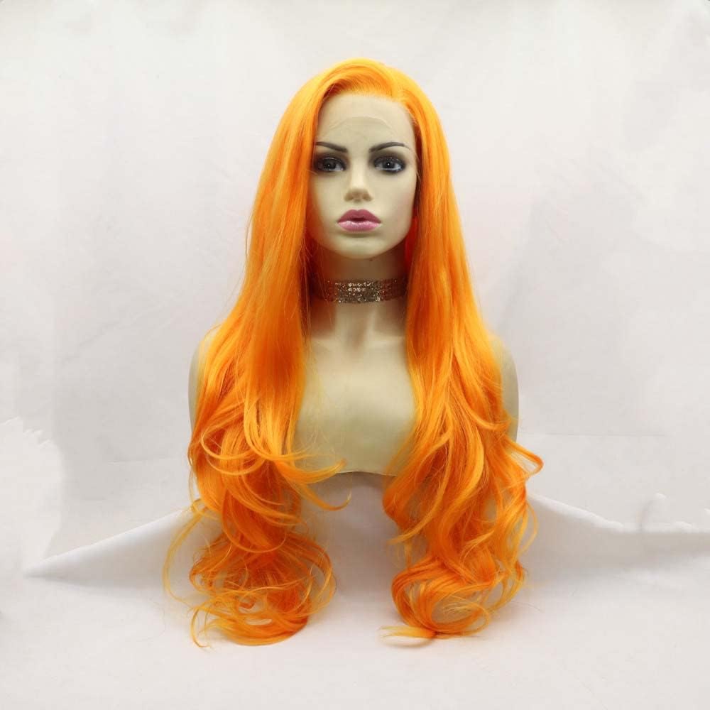 Xiweiya Ginger Orange Lace Front Wig Long Loose Curly Wavy Synthetic Lace Front Wigs Natural Hairline 180% Density 24 inch heat resistanter Fiber Hair for Women