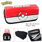 Dengguoli Pokemon Pikachu Pencil Case Box Holder Bag with Zipper, Pokemon Ball