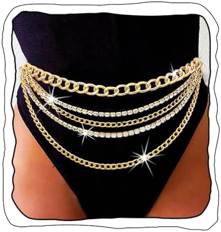 Gold & Crystal  Layered Chain Belt Side To Side Layered Chain Belt - Gold | Fashion Nova main image 4