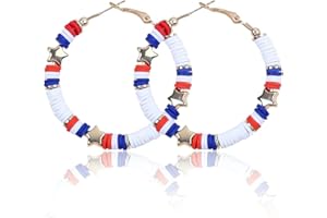 PINGYONGCHANG 4 th of July Hoop Earrings For Women Girls, Red White Blue American Flag Handmade Statement Star Resin Earrings Independence Day Memorial Day Jewelry Gift Lightweight C Shape Circle Hoop Earring Holiday Earrings Gifts