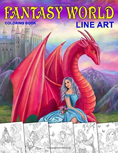 Fantasy World. Line art coloring book: Adult coloring book (Fanasy coloring books)