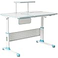 ApexDesk Height Adjustable Study Desk 43" w/Integrated Shelf & Drawer Little Soleil DX Series, Blue Desk Only