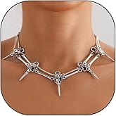 GIGB PBDK Vintage Silver Skull Bird Head Choker Necklace, Gothic Retro Evil Skull Pagan Wizard Magic Mystery Necklace, Unique Thorn Rivet Halloween Jewelry Gift