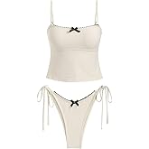 seamoly Women’s Cute Tankini Set Gingham Two Piece Swimsuits with Bow Back Tie Side Bottom
