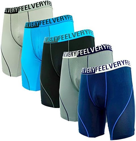 Feelvery Men's High-Performance CoolPro Long-Leg Boxer Briefs Underwear (5 Pack) - Medium