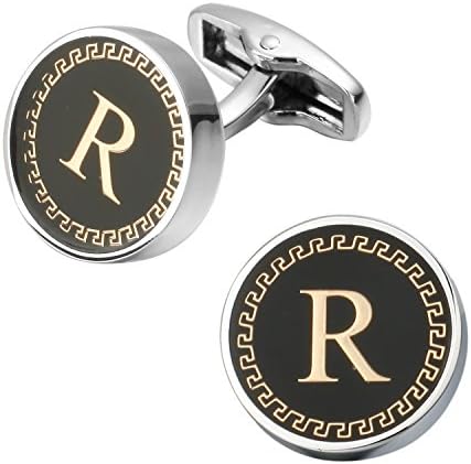 ZHENZHIA Cufflinks Cuff Sleeve Men's Cufflinks Letter Series Gold Round R Cufflinks