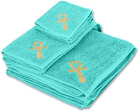 Eastern Touch 600 GSM Egyptian Cotton 6- Piece Towel Set, Ocean Egyptian Key of Life