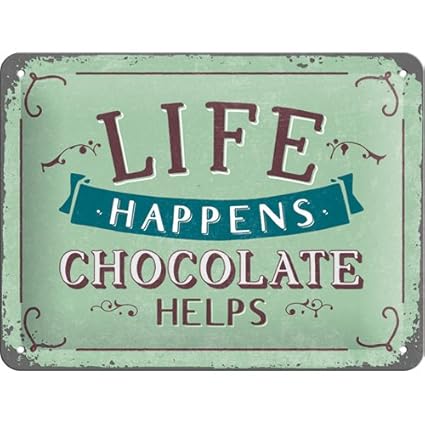 Nostalgic-Art 26191 Word Up - Life Happens - Chocolate Helps, Blechschild 15x20 cm