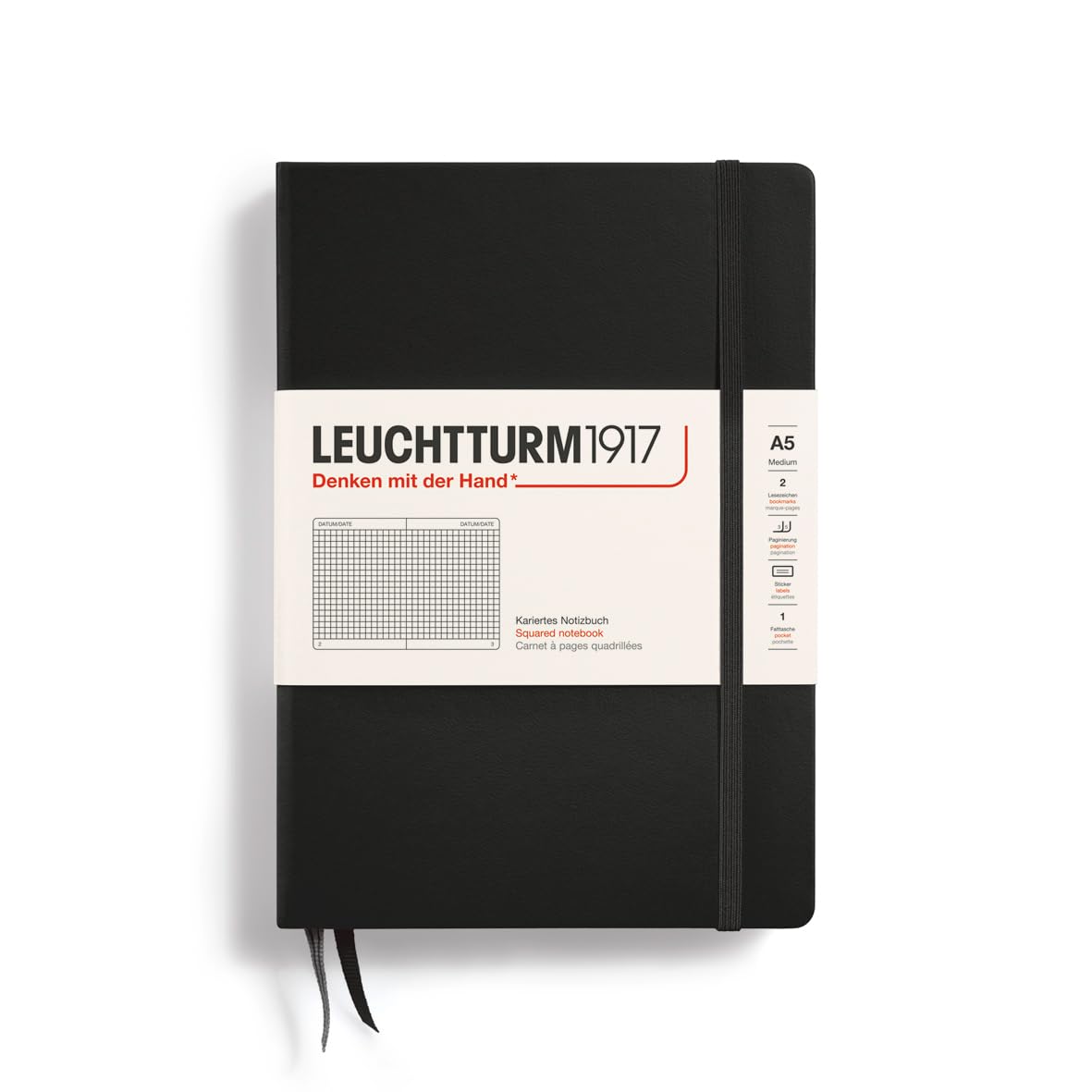 Leuchtturm 145mm x 210mm A5 Medium Squared Notebook - Black