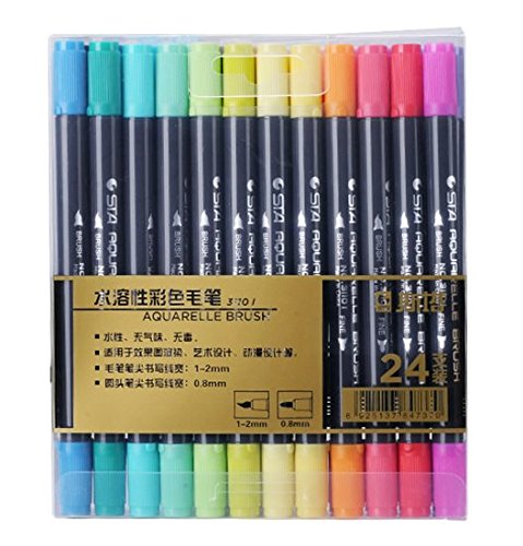 Bianyo Pack of 24 Premium Dual Tip Markers, Non-Toxic Double Fine Tip for Adult Coloring Books Art and Crafts