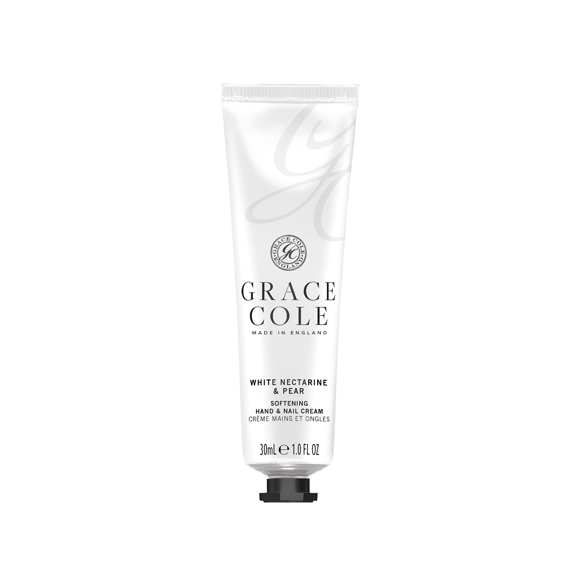 Grace Cole White Nectarine & Pear Moisturising Hand and Nail Cream 30ml - Essential Oils - Vegan and Cruelty Free, No SLS or Parabens - Made In England