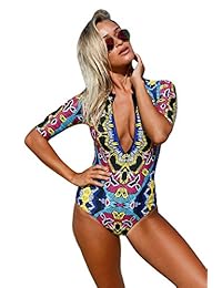 Traje de baño dama con cierre frontal media manga impresa manga larga de una pieza, marca Aleumdr