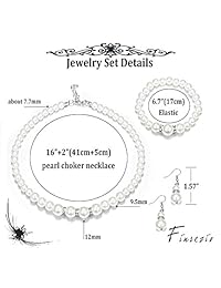 Finrezio - Gargantilla de cristal de perlas sintéticas, collar y pendientes, conjunto de joyería para mujer, boda y novia