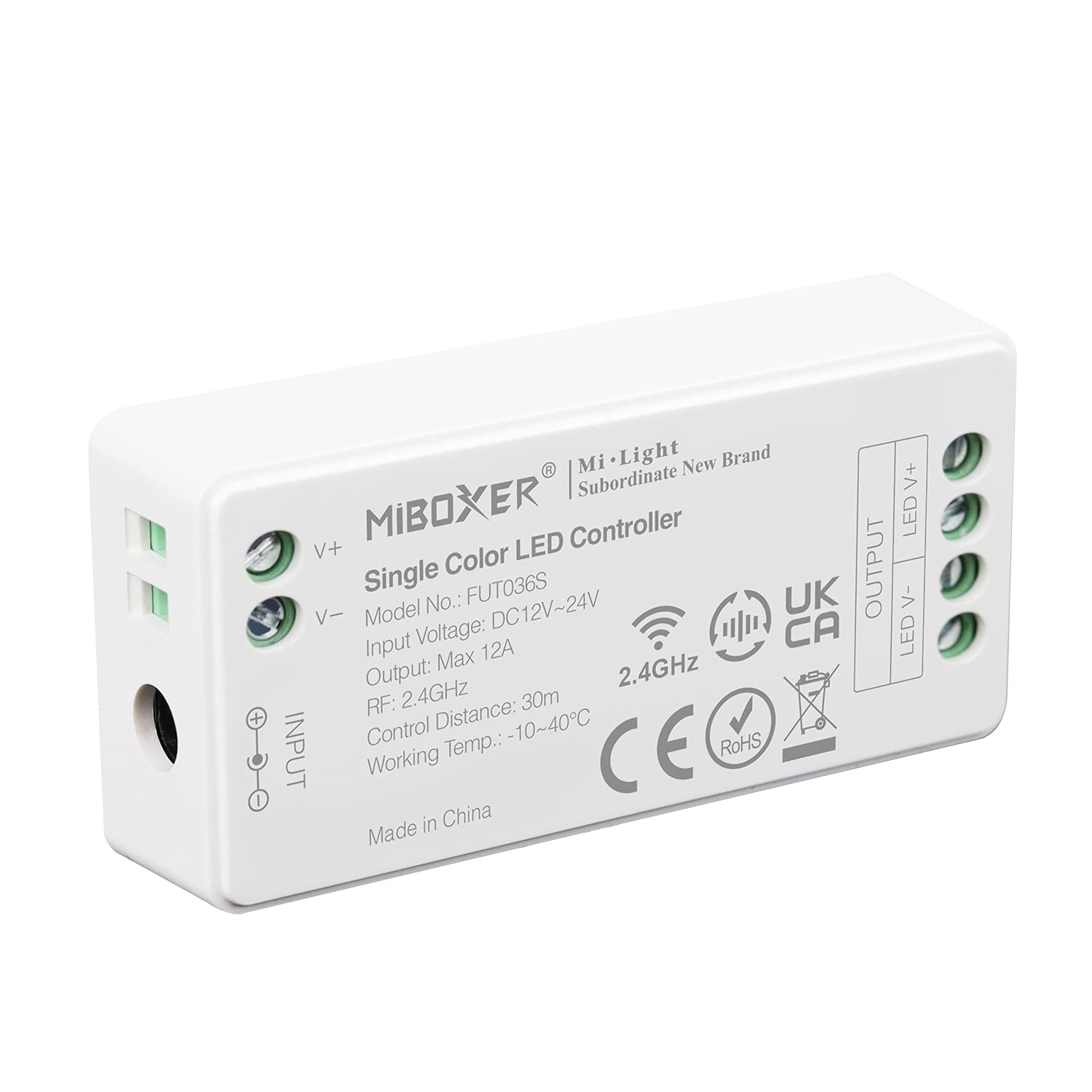 lighteu®, Milight Miboxer 2.4GHz Single Color dimmer LED Strip Controller DC12V/24V Output Max.12A, FUT036S