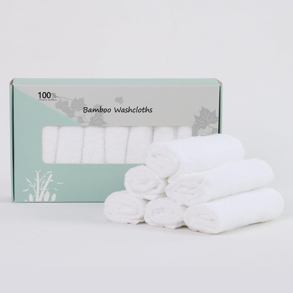 Fairy Baby 8 Pack Baby Washcloths 100% Organic Bamboo Reusable Towels White
