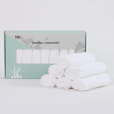 Fairy Baby 8 Pack Baby Washcloths 100% Organic Bamboo Reusable Towels White
