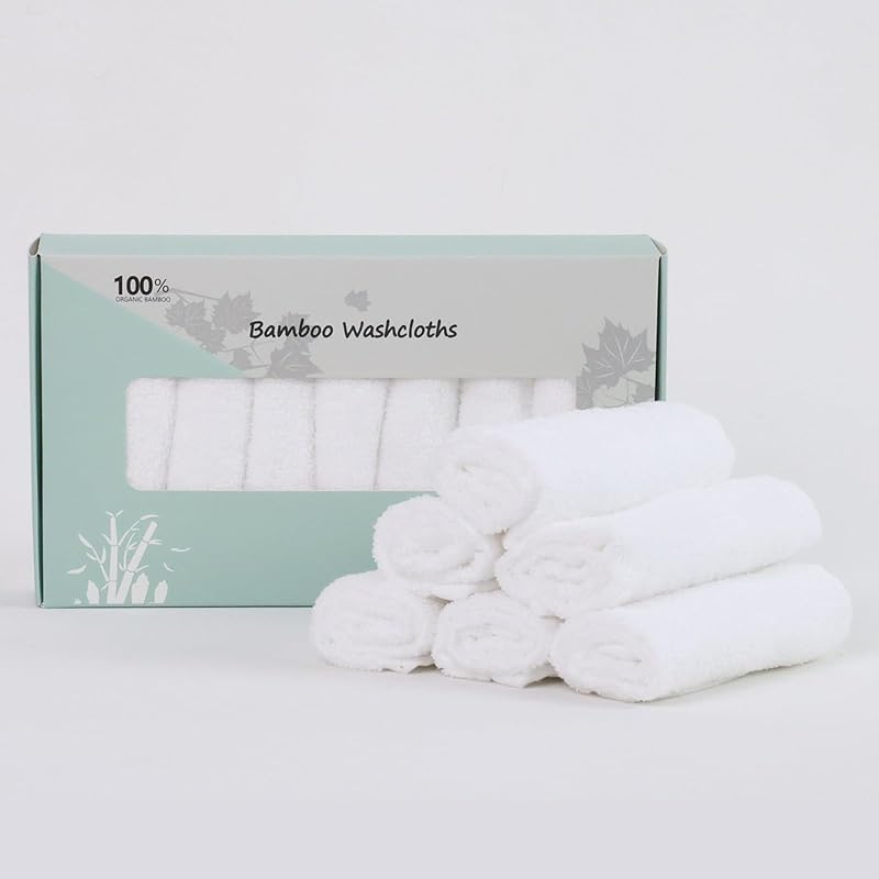 Fairy Baby 8 Pack Baby Washcloths 100% Organic Bamboo Reusable Towels White
