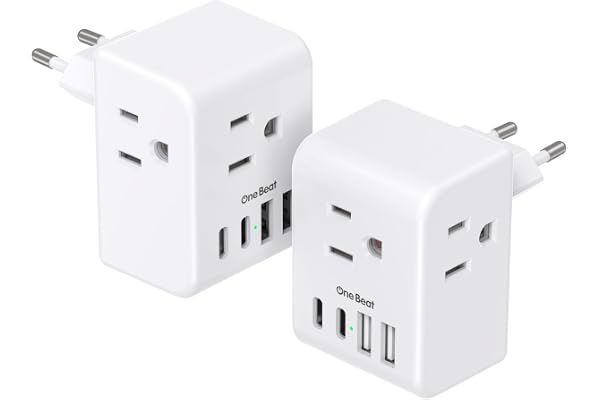 2 Pack European Travel Plug Adapter, International Plug Adapter with 3 Canada Outlets 4 USB Ports (2 USB C Port), Type C Powe
