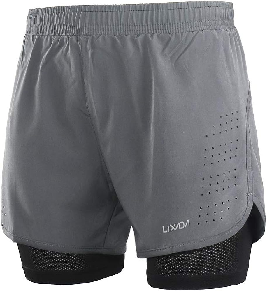 Lixada Men's 2-in-1 Running Shorts Quick Drying Breathable Active Training Exercise Jogging Cycling Shorts: Clothing
