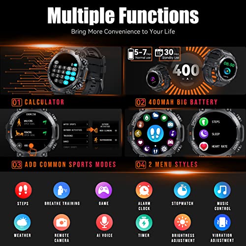 Military Smart Watches for Men Make Call 1.39" HD Big Screen Fitness Tracker Rugged Tactical Smartwatch Compatible with iPhone Samsung Android Phones Heart Rate Sleep Monitor Sports Watch, Bluetooth