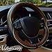 Valleycomfy Steering Wheel Covers Universal 15 inch - Genuine Leather, Breathable, Anti Slip & Odor Free (Black with Green Lines, M(14