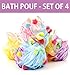 Bath Blossom Large Shower Sponge Pouf (4 Pack) - Bath Loofah Luffa Loufa - Great for Body Wash, Back and Body Scrubber - Exfoliate, Cleanse and Soothe Skin - Great Quality for Men and Women