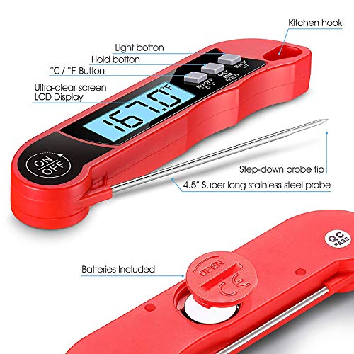 Meat Thermometer, Trofoty Instant Read Digital Meat Thermometer Smart Lcd Display Kitchen Cooking Food Candy BBQ Grill Coffee Milk and Bath Water Temperature Thermometer - Thumbnail 3