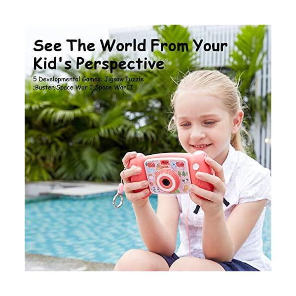 Victure Kids Camera Digital Rechargeable Selfie Action Camera 1080P HD 12MP with 2 Inch LCD Display and Shockproof Handles for Girls Boys Toys Gifts(Pink)