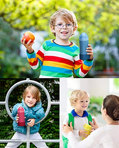 FJbottle 14 oz Kids Insulated Stainless Steel Water Bottle with Straw Lid and Silicone Protective Cover, New Anti-Colic with AirFree Vent Technology Patent Design Care for Kids, BPA Free, Sky Blue