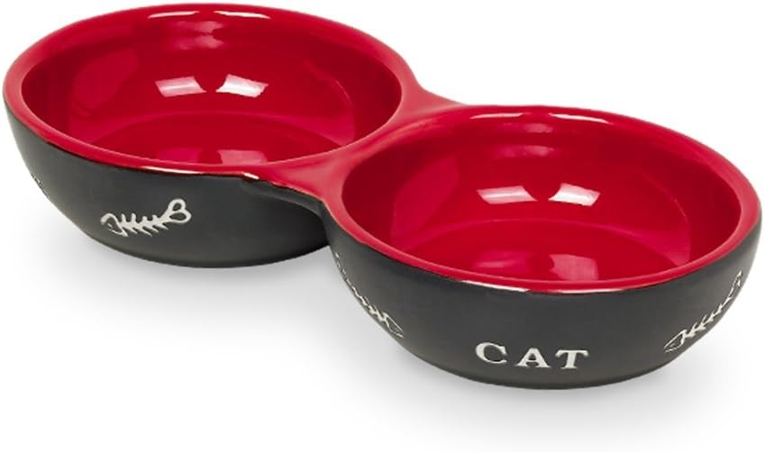 Nobby cats ceramic double bowl, 22.0 cm, black/red, 1 Stück (1er Pack)