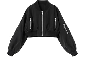 WELAKEN Lightweight Multiple Pockets Zip Up Bomber Jacket for Girls Toddler & Kids II Little Girl's Casual Flight Crop Jacket