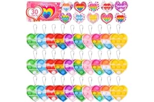 LKTVYS 💖30Packs Valentines Day Gifts with Heart Pop Fidget Keychain Sensory Toys,Valentines Gift Bulk for Classroom School Party Favors,Mini Pop Bubbles Class Exchange Gifts Cards for Boys Girls Toddlers