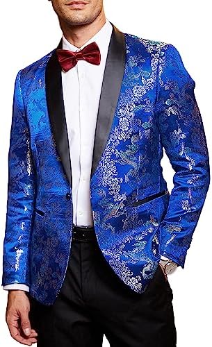 Coofandy Men's Stylish Dragon Floral Suits Fashion Slim Fit One