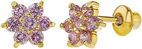 18k Gold Plated Flower Baby Earrings Screw Back Kids 5mm
