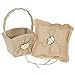 Double Heart Ring Bearer Pillow and Rustic Wedding Flower Girl Basket Set 6 x 6 inches