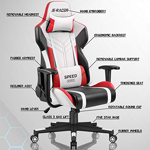 Homall Gaming Chair Racing Style High Back Pu Leather Office Chair Computer Desk Chair Executive And Ergonomic Swivel Chair With Headrest And Lumbar