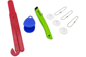 SIMPLY EASY SOLUTIONS SES - Open almost any kind of Bag, Pouch, or Box - Food Bag Pouch Opener Squeezer with Stainless Steel Blade, Viper Cutter, Westcott Ceramic Cutter. Includes EZ Hang Chains & Suction Cups [Bundle]