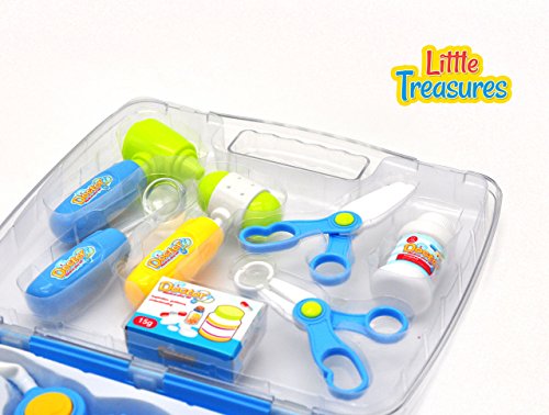 Little Treasures Doctor Medical Play Set - Designed specifically for 3+ Kids; Consist of Stethoscope, Otoscope, Reflex Testing Hammer, Inspection Mirror, Medical Scissors, Medicines, Work Permit Card - Thumbnail 3