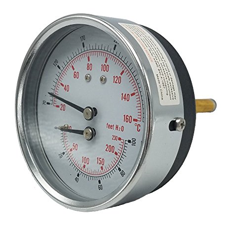 4104-3.25-2-70-100PSI Tridicator, 3 1/4" Dial, 2" Stem, 70/320F, 0-230'/H2O, 0-100 psi, Dry, 3-2-3% Accuracy, Back Mount, Steel, Black