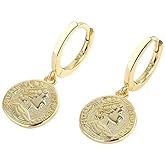 Dainty Queen Portrait Hoop Earrings for Women 14k Gold-Tone Plated Vintage Coin Drop Earrings Huggie Cartilage Cuff Minimalist Dangle Jewelry Trendy Holiday Party for Her