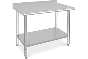 FESTISOUL 48x 24 Inches Stainless Steel Table, with Backsplash, 2-Tier Commercial Kitchen Prep Table, Heavy Duty NSF Restaurant Workstation for Food Prep