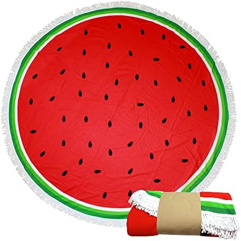 Honboom Microfiber Large Round Beach Blanket Yoga Mat. with Tassels Ultra Soft Super Water Absorbent Multi-Purpose Towel (Watermelon)